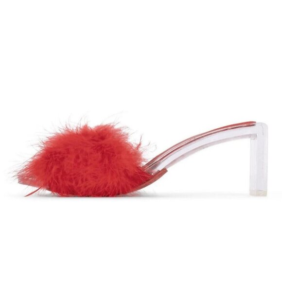 Jeffrey Campbell Luxuries Acrylic Sandal with Red Genuine Feather Size US 6 - Picture 6 of 6